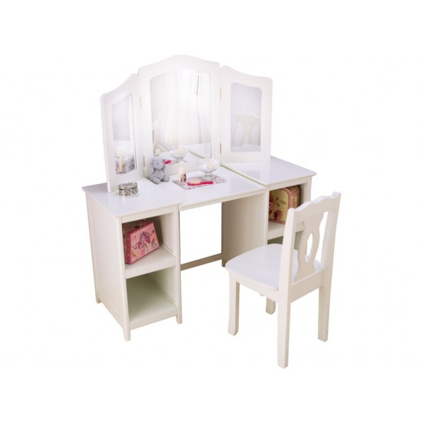Белый деревянный туалетный столик-трельяж для девочек Deluxe Vanity & Chair  